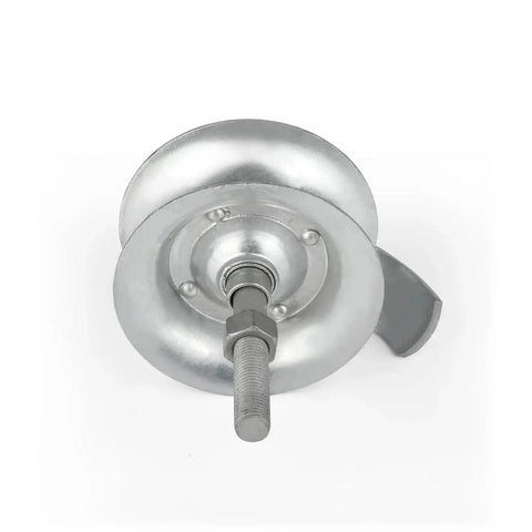 Two Pack Sliding Gate Rollers With Five Inch Steel Wheel For One And Five Eighths Inch Pipe Track Gate Hardware Kit Galvanized And Hot Dipped For Long Lasting Durability Featuring Heavy Duty Pressed Steel Construction For Smooth Operation Outdoors