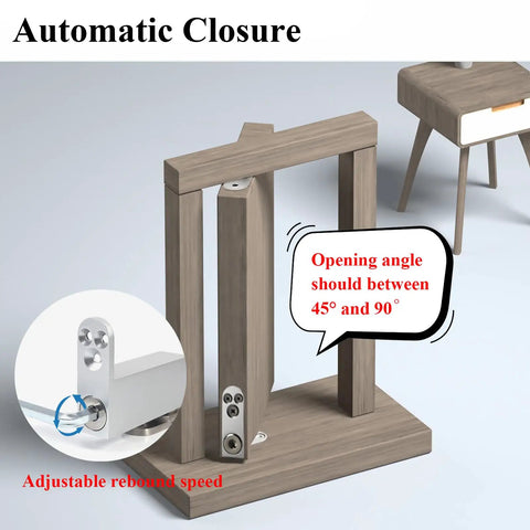 Heavy Duty Self Closing Door Pivot Hinges With Adjustable Speed For Wood Doors Built To Last 304 Stainless Steel Construction 360 Degree Shaft Hidden Secret Door Hardware MIMIRACLE displaying automatic closure mechanism with adjustable rebound speed.