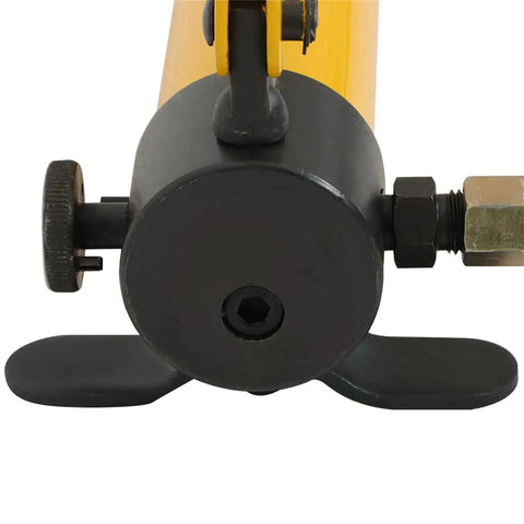 Front view of yellow hydraulic pump from 10 Ton Hydraulic Knockout Hole Punch Kit With Separable Pump And Rotatable On Off Valve