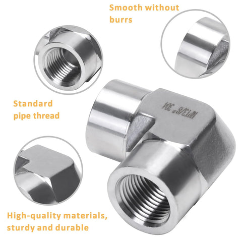 Amazon DERPIPE 90-degree street elbow, 3/8 NPT female to 3/8 NPT female, stainless steel 304, pack of 2