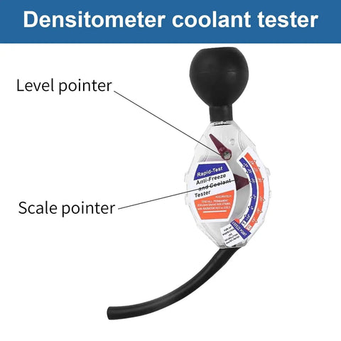 KINGTAIXIN coolant tester accessory with handheld hydrometer, clear body, blue/orange scale, and attached black hose