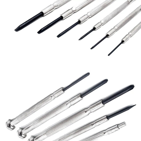 Close-up of 11-Piece Mini Precision Screwdriver Set With Magnetic Tips showing various Phillips and flathead sizes for electronics.