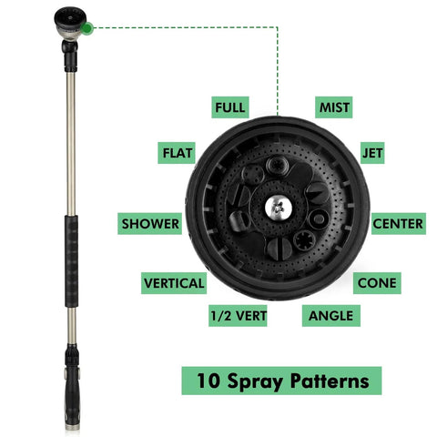 36 Inch Aluminum Watering Wand With 180 Degree Swivel Head And 10 Spray Patterns, Heavy Duty Hose Nozzle Sprayer With Thumb Flow Control