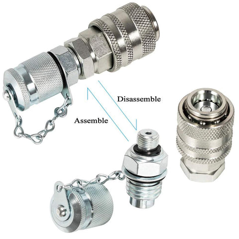 Hydraulic pressure test coupling kit with chrome fittings and cap for Parker PD Series, Caterpillar, Case machinery