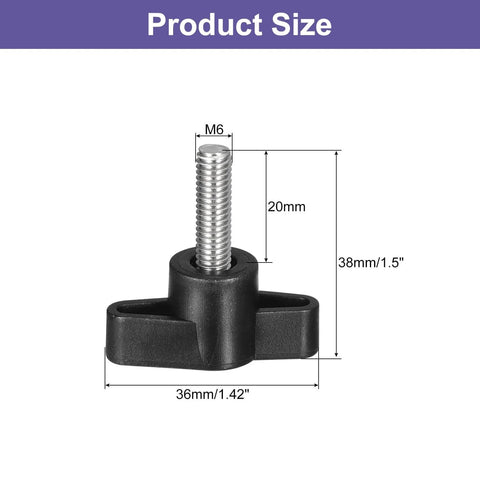 2 Pack M6 X 20mm Thumb Screws T Shape Knobs In 304 Stainless Steel shown with dimensions