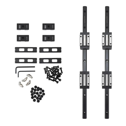 350mm HGR15 Linear Rail Kit with 4 HGH15CA carriages, 4 HG15 end stops, screws, and tools for precision CNC motion setup.