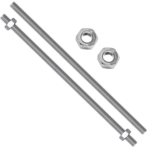 Two Pack Three Eighth Inch 16 Thread Stainless Steel Threaded Rods Ten Inch with nuts, top view