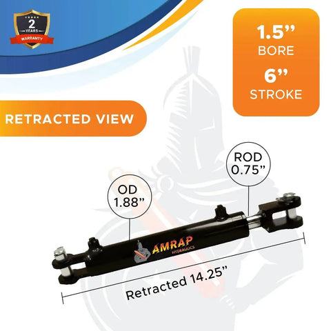 1.5 In Bore 6 In Stroke Welded Double Acting Hydraulic Cylinder Clevis 3000 PSI retracted front view