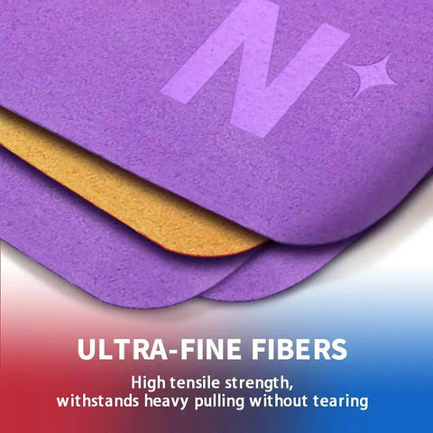 Close-up of purple and yellow microfiber lens cleaning cloths showcasing ultra-fine fibers from Eight Pack Microfiber Lens Cleaning Cloths For Glasses Screens Cameras VR AR.