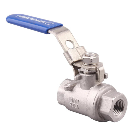 DERNORD 2-pack stainless steel 304 ball valves with blue locking lever, 1/4 NPT, full-port