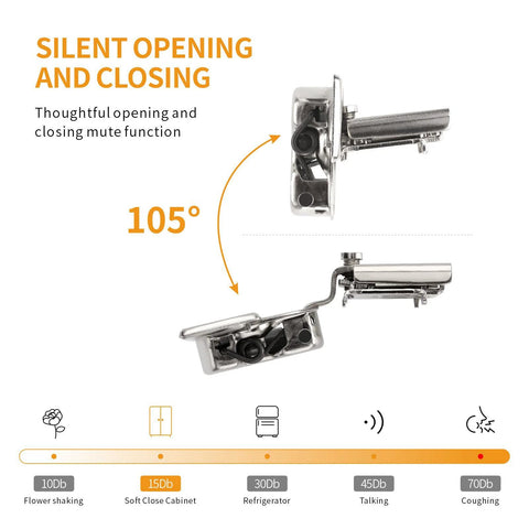 Chibery 2-pack concealed cabinet hinges, satin nickel, 1-1/4 in, soft-close with 105° opening