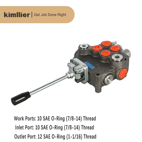 2 Spool Hydraulic Valve with Joystick Control for Heavy Equipment 21GPM Flow 3625PSI Relief by Kimllier, close-up view.