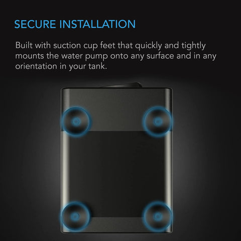 AC Infinity submersible water pump with four blue suction cups for secure installation.