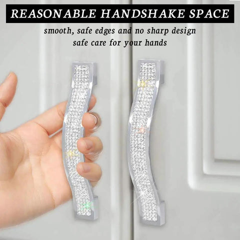 Person holding Crystal Drawer Pulls Bling Handles for Dresser Cupboard Closet Wardrobe Doors 14 cm 4 Pack in white
