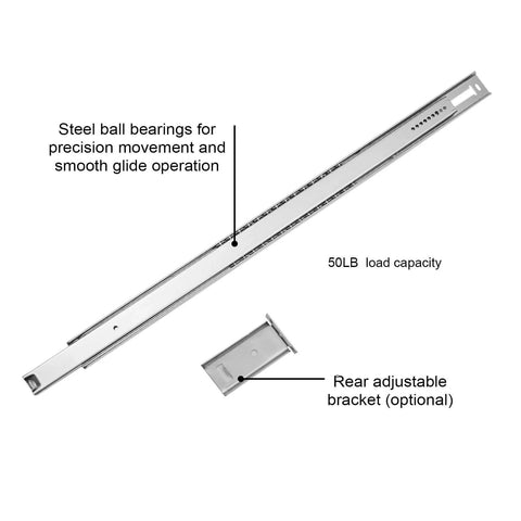 Center Mount Drawer Slides For Cabinets And Dressers, 16 Inch Heavy Duty Rails With 10.74 Inch Extension, shown with bracket