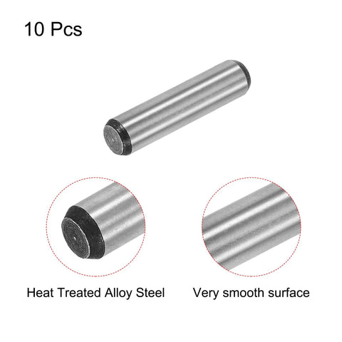 Beefy 5/16 Inch By 1-1/4 Inch Dowel Pins In Heat-Treated Alloy Steel For Extra Hardness, bright finish, precise alignment, close-up view