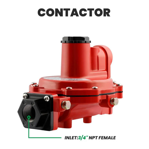 One Stage Propane Regulator For LP Gas Equipment With Back Mount Watflow Quality, Eight To Twelve Psi Output, 3/4 Inch NPT Inlet.