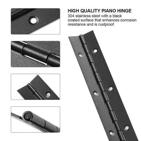 2 Pack 30 Inch Stainless Steel Piano Hinges Black Heavy Duty For Cabinets showing black coated surface and holes