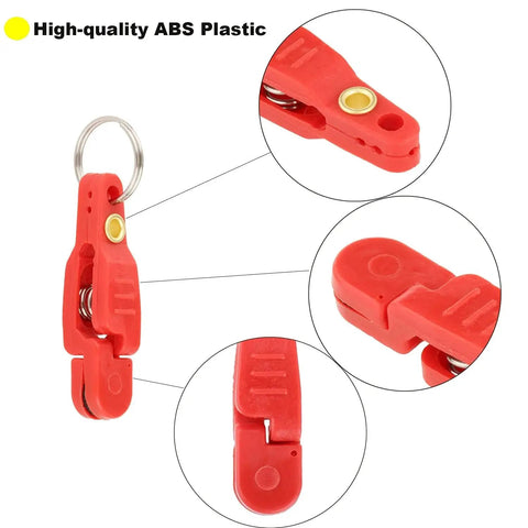 Close-up of Heavy Tension Downrigger Release Clips For Offshore Fishing Planer Boards Weights And Kites 10 Pack By YUNNLEZT, ABS plastic.