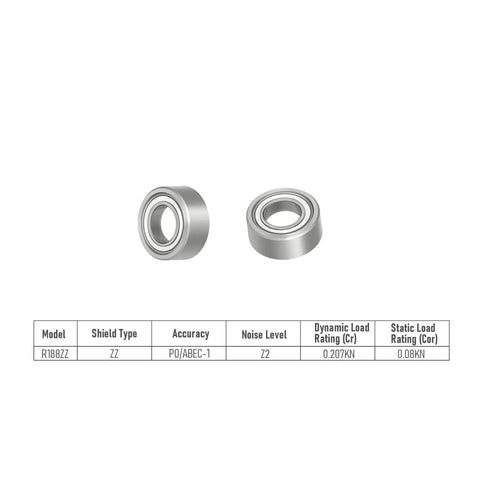 R188ZZ Deep Groove Ball Bearings 10 Pack Double Shielded Chrome Steel For Industrial Machinery and Power Tools, product view with specs