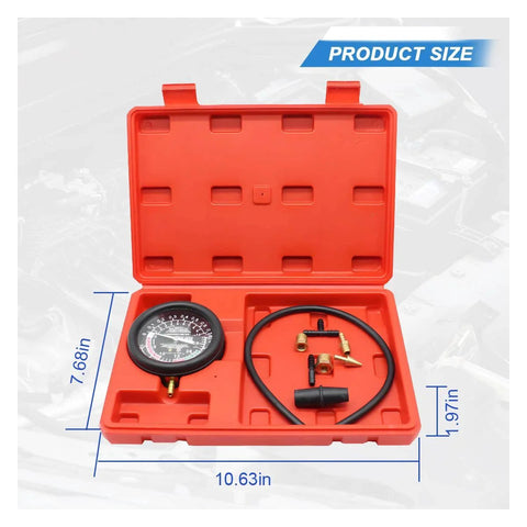 Pro Grade Fuel Pump And Vacuum Tester Gauge Kit For Cars And Carburetors Universal Pressure Testing Meters open case showing components