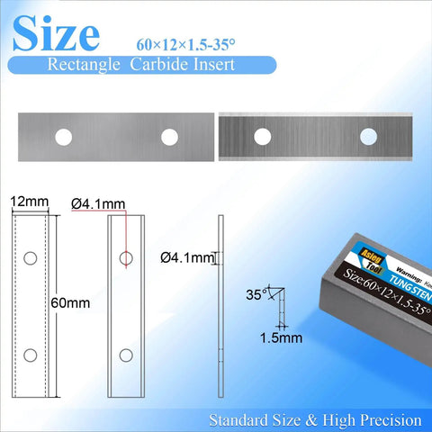 60 x 12 x 1.5 mm Tungsten Carbide Scraper Inserts for Wood Surfacing, Planer & Helical Cutter Heads, diagram view
