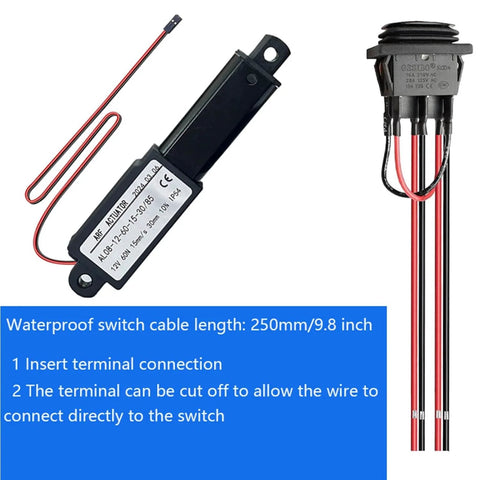 12V Mini Linear Actuator With 30mm Stroke, 60N Load, 15mm Per Second Travel, IP54 Waterproof With Waterproof Switch And Mounting Bracket