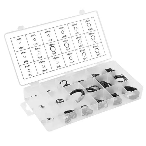 Pro Grade Circlip Kit 3mm to 32mm, 150Pcs External Snap Rings Set in 18 Sizes, Black C Clip Retaining Rings with Plastic Sorting Box