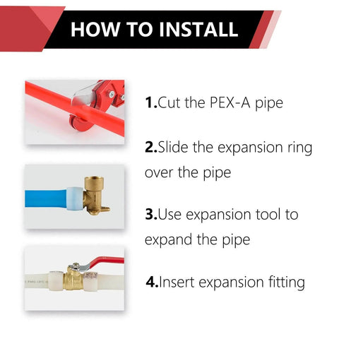 Installation steps for One Half Inch F1960 Expansion Rings Sleeves For Pex A Piping System Pack Of 100 EXP RING005 End Stop Certified