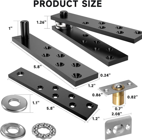 Diagram of Hidden Door Hinge Set 360 Degree Stainless Steel Pivot Hinge Heavy Duty Up To 300 Lbs Load Bearing for secret doors.