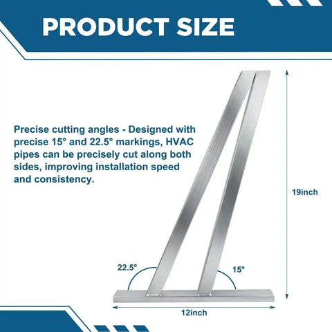 Beefy Heavy Duty Aluminum Square Duct Angle Cutting Guide with 15 and 22.5 Degree Settings, 19x12 inches, side view with dimensions
