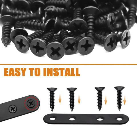 86 Pieces Black Flat Metal Bracket Set Mending Plates Stainless Steel Flat Brace Brackets Fixed Connecting Plate For Wood Repair And Furniture Fixing Universal Fit For Multiple Wood Projects With Smooth Finish And Rust Resistant Construction screws installation