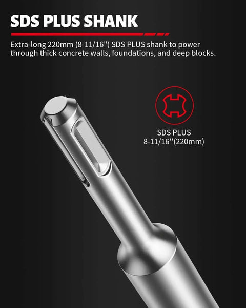 Close-up of 220mm SDS Plus shank for Heavy Duty Concrete Hole Saw Kit With SDS Plus Shank Adapter For Deep Drilling