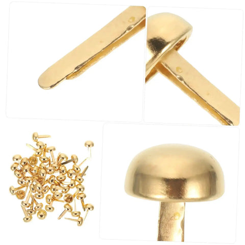 200Pcs Miniature Nails Tacks Pins Brads For Paper Crafts Scrapbooking Fasteners For Diy Projects Jewelry Box Nails Panel Assortment Set in golden color.