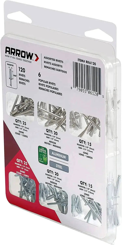 Pop Rivet Assortment Kit For Metal Fabric Leather And Auto Repair One Eighth Inch Rivets Aluminum And Steel 120 Pack