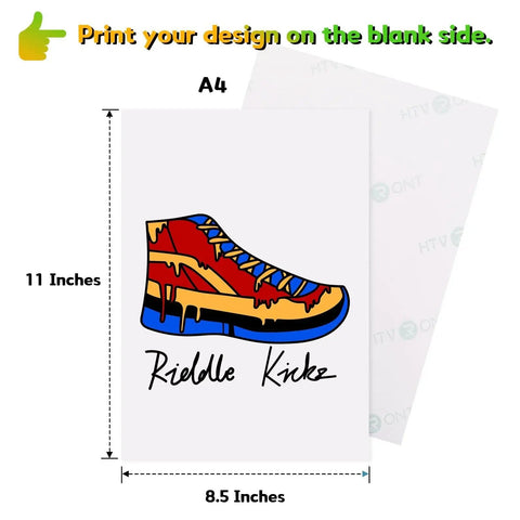 Heat Transfer Paper For Dark T Shirts 25 Sheets 8 By 11 Inches Works With Inkjet And Laser Printers Easy To Use Printable Stretchable And Durable Transfers For Custom Tees And DIY Clothing Projects, shown with colorful sneaker design.