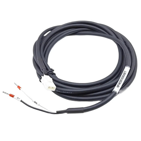 Servo motor brake cable, 5 m, black high-flexible wire with white connector and exposed leads.
