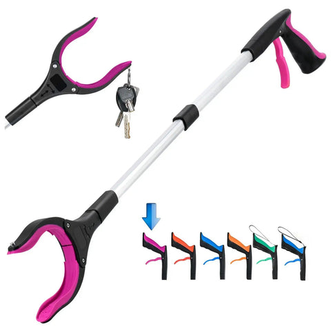 32 Inch Extra Long Foldable Grabber Reacher Tool With Strong Magnetic Grip And 360 Degree Rotating Anti Slip Jaw For Easy Trash Claw Use Outdoors And Indoors Purple Great For Home, Garage, Yard And Office Cleanup On The Go