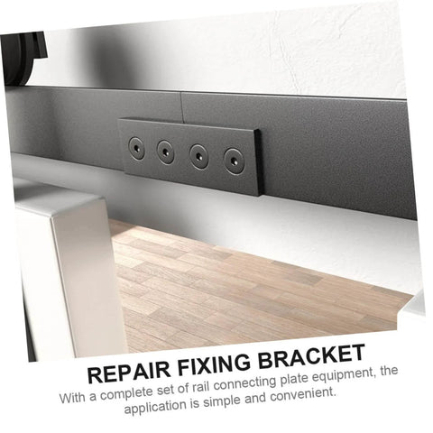 Heavy Duty Flat Bracket Track Rail Connector for Barn Doors installed, featuring carbon steel mending plate with 4 holes.