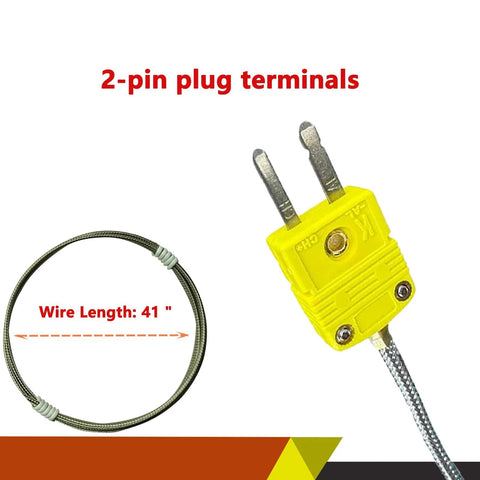 TL3163K K-Type thermocouple air probe with stainless steel open-hole clip, 2-pin plug terminals, 41 in wire length