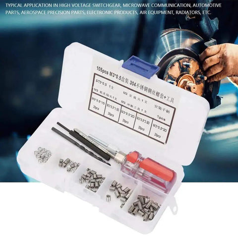 Pro Grade Stainless Steel Thread Inserts Repair Kit For Damaged Threads, Wire Insert Screws And Sleeve Set, M3 x 0.5, 105 Pieces