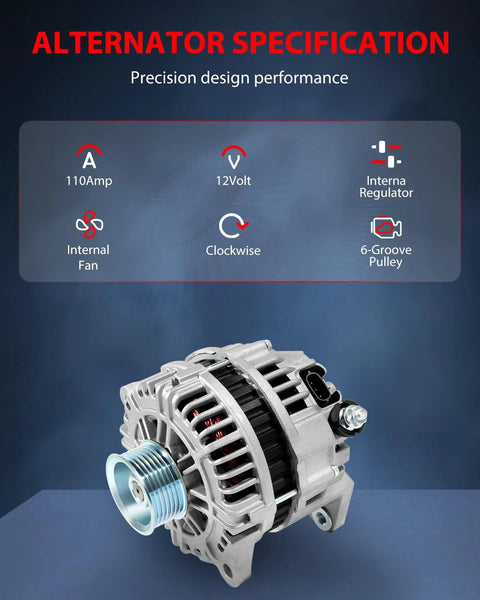 Beefy 110 Amp 12 Volt Car Alternator For 2005 2007 Nissan Frontier Pathfinder And Xterra With CW Rotation 7 Groove Pulley