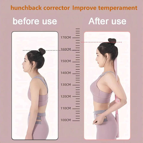 Side-by-side comparison of posture before and after using the Posture Corrector Stick For Back Pain Relief And Spine Alignment.