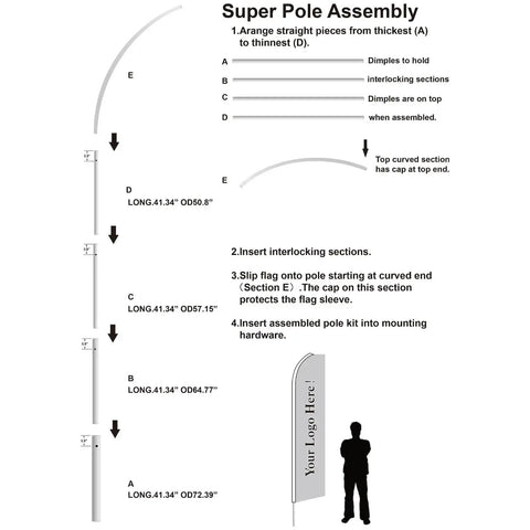 Super pole assembly guide for Three 15-Foot Swooper Flag Pole Kits With Ground Spikes, heavy-duty aluminum feather flag poles.