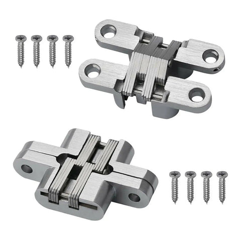 2 Pack 180 Degree Swing Door Hinges, Concealed Invisible Cross Hinges For Cabinets And Furniture, 16x70mm Natural Finish