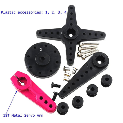 Beefy 150Kg Full Metal Gear Digital RC Servo accessory set with 18T arm, including plastic parts and screws for Baja and 1/5 scale rigs.