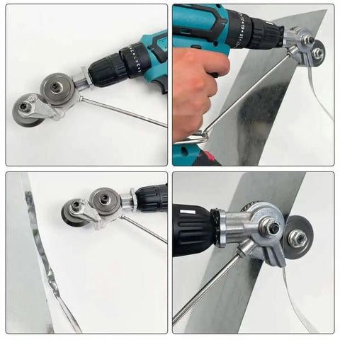 Portable Drill Powered Metal Cutter Attachment For Drills Plate And Sheet Metal Nibbler Double Headed Power Shears in use