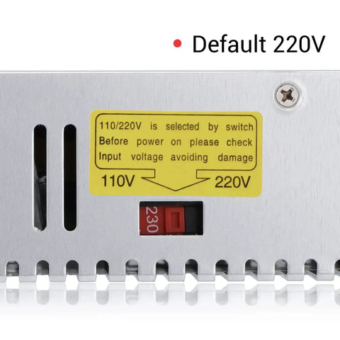 Voltage selector switch on adjustable DC power supply 0 to 24V, 20A buck converter from 110/220V AC to regulated 24V DC