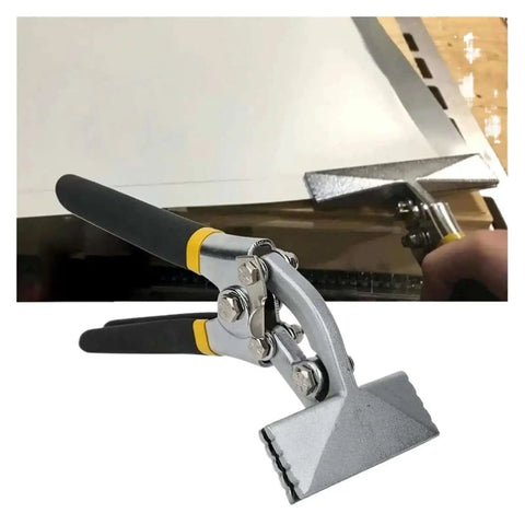 Heavy Duty 150mm Sheet Metal Bending Pliers With Hole Punch Edge Setter on workshop table, ergonomic grip visible