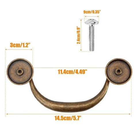 Dimensions of Vintage Drop Bail Drawer Pull Handle in Antique Bronze Finish, 4.5 Inch Center Hole Distance, Zinc Alloy